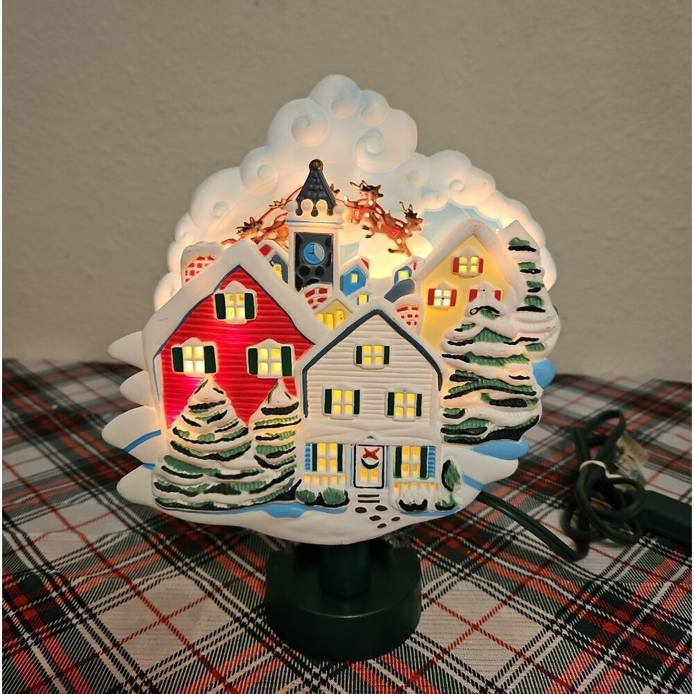 Bradford Lighted Rotating Action Santa & Reindeer Treetop/Tablepiece Decor